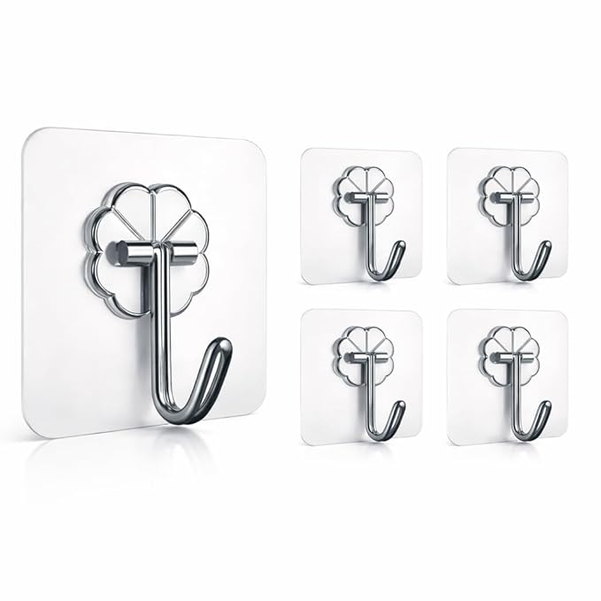 Stainless Steel Transparent Wall Hook Hanger Sticker(Pack of 10)