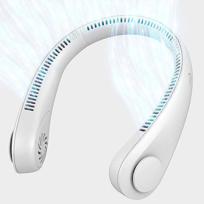 TMY Portable Rechargeable Neck Fan 20Hrs Play 9000mAh USB Charging Battery Bladeless Neck Fan Personal Fan, Desk Fan, Headphone Design 3 High Speed Fan Low Noise 360° Cooling Fan (TMYP15)