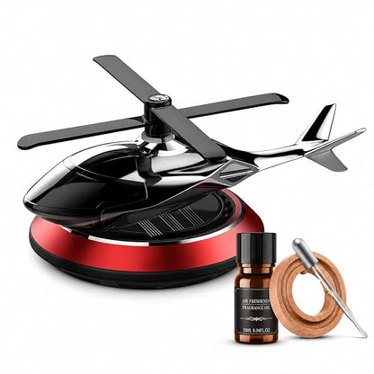 Premium Quality Solar Helicopter Car Dashboard Decoration Items Accessories | Interior Accessory | No Batteries Needed | Rotating Perfume Air Freshener & Automatic Diffuser Gadgets (Red)