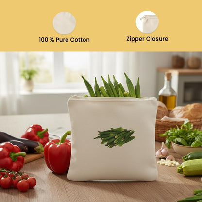 100% Cotton Reusable Vegetable Bags for Fridge | Eco-friendly Storage Bags for Kitchen Organizer | 10 Pcs | Washable Breathable Zipper Cloth Bags for Vegetables(Pack of 10)