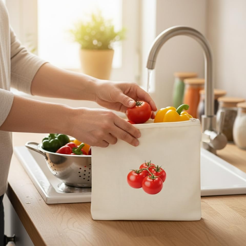 100% Cotton Reusable Vegetable Bags for Fridge | Eco-friendly Storage Bags for Kitchen Organizer | 10 Pcs | Washable Breathable Zipper Cloth Bags for Vegetables(Pack of 10)