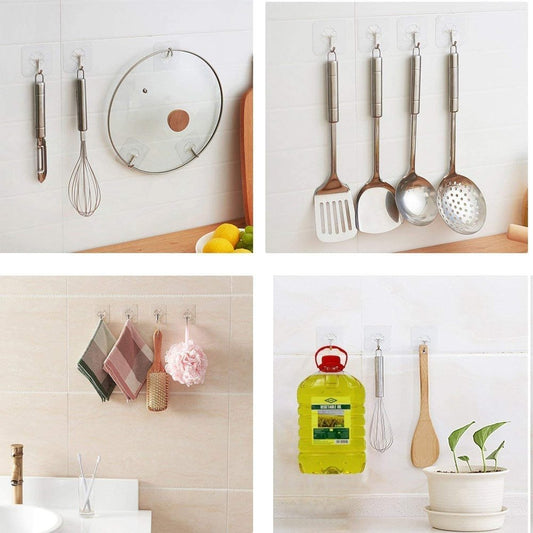 Stainless Steel Transparent Wall Hook Hanger Sticker(Pack of 10)